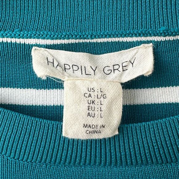 Happily Grey Striped Crop Long Sleeve Top Blue White Size L - Picture 3 of 5